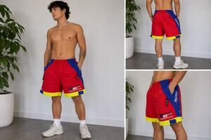Nautica Competition N40 VPP Colorblock Swim Trunks Medium Red Blue Yellow Y2K